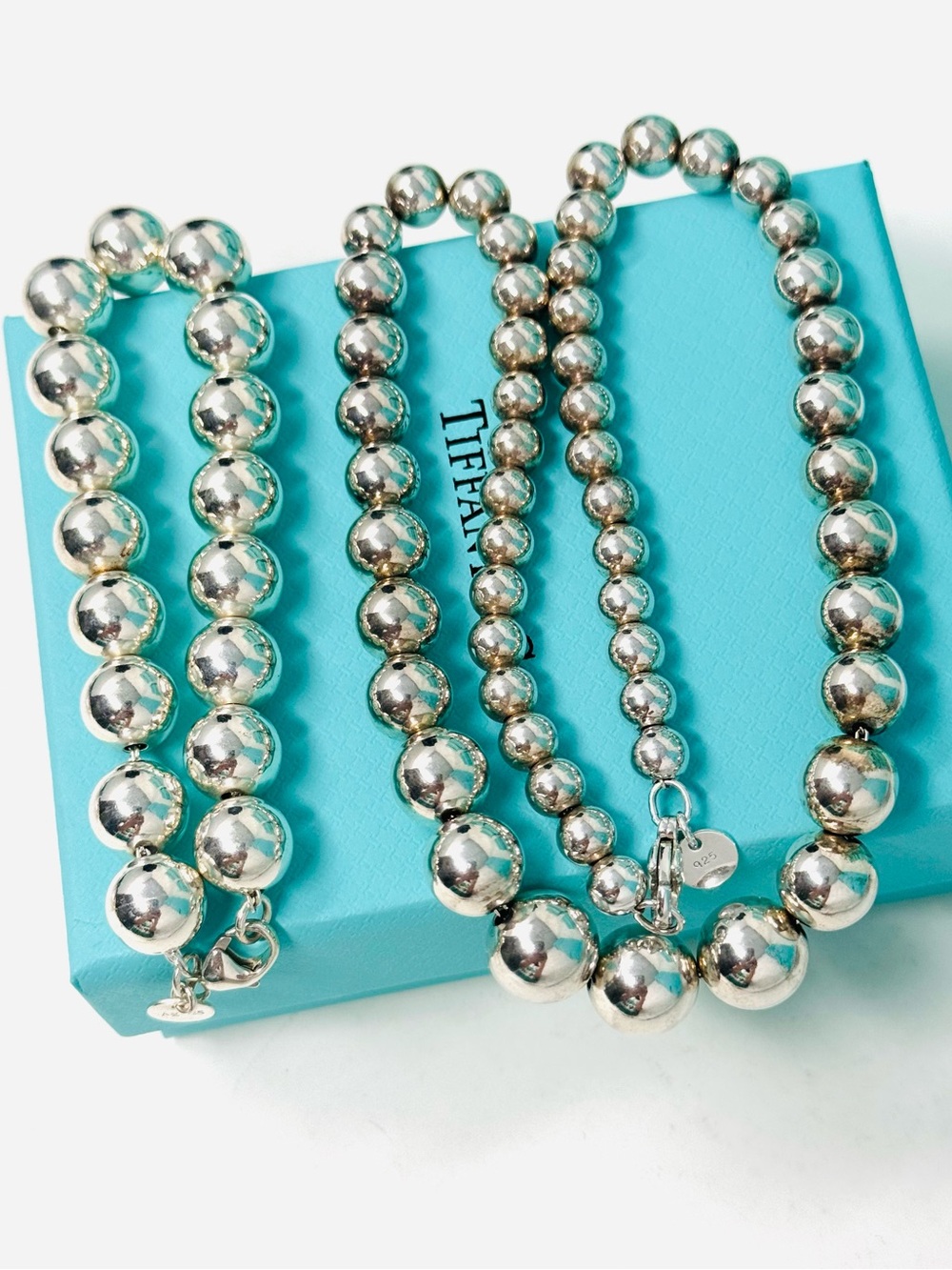 Authentic Tiffany & Co. Set Of Two. 4-10mm Graduated Necklace/10mmBracelet.